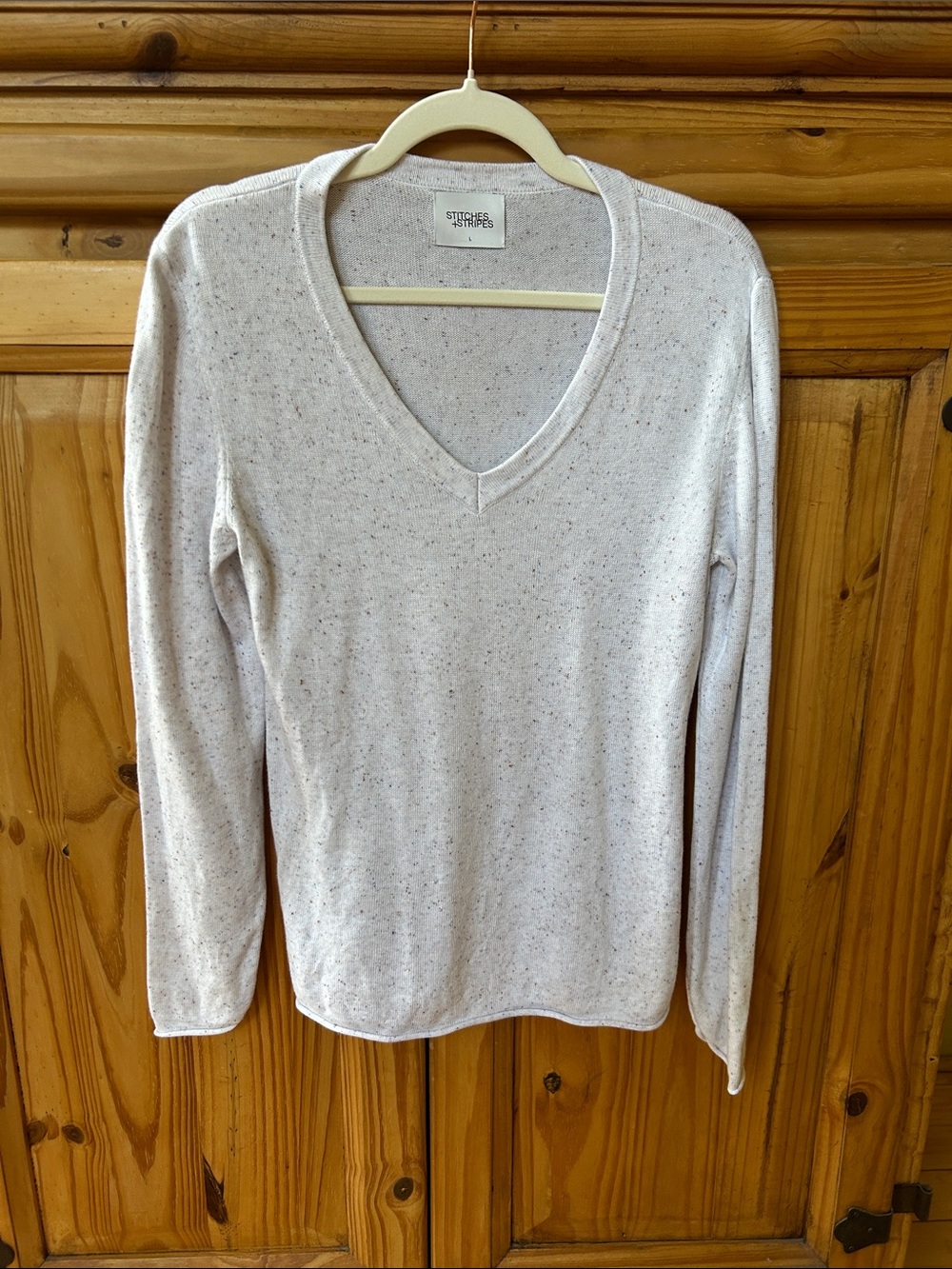 Stitches & Stripes Cream Speckled V-Neck Pullover Sweater Long Sleeve Large